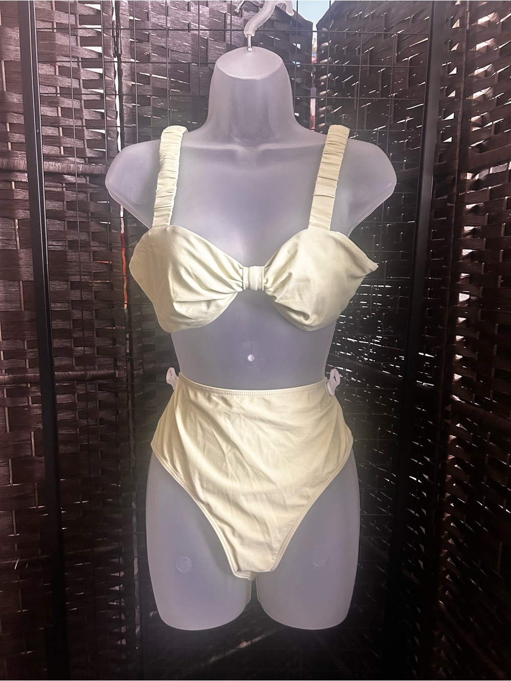 Cider pale grass green high waisted bottom. Ruched bando top bikini 1XL